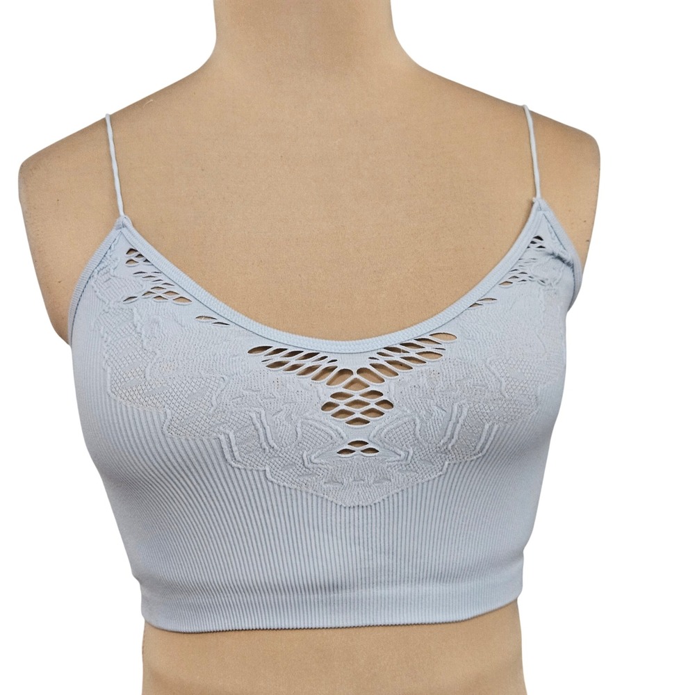 Aeropostale Seriously Soft Seamless Ribbed Eyelet Crop Top Light Blue Mens M